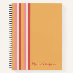Carnet Couleurs rétro Orange Rose Gold Stripes Girls Nom