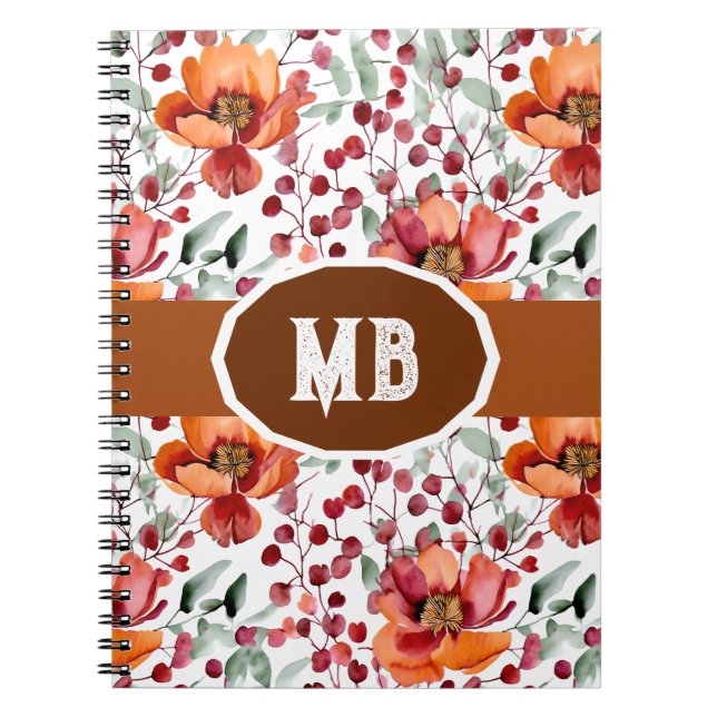 Carnet Couleurs Terreuses, Fleurs d'Automne Monogrammées (Devant)