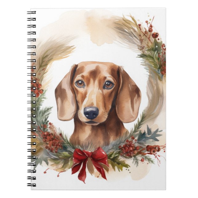 Carnet Coupe de fête de la couronne de Noël de Dachshund (Devant)