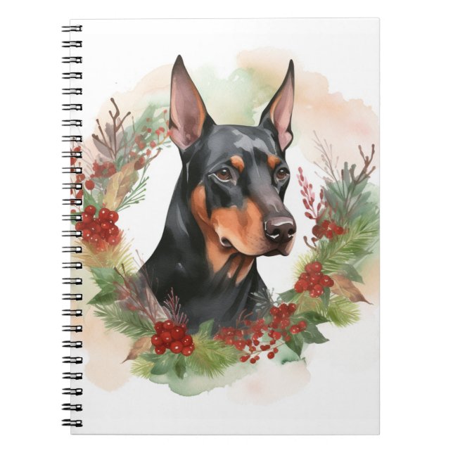 Carnet Coupe festive Doberman Christmas Wreath (Devant)