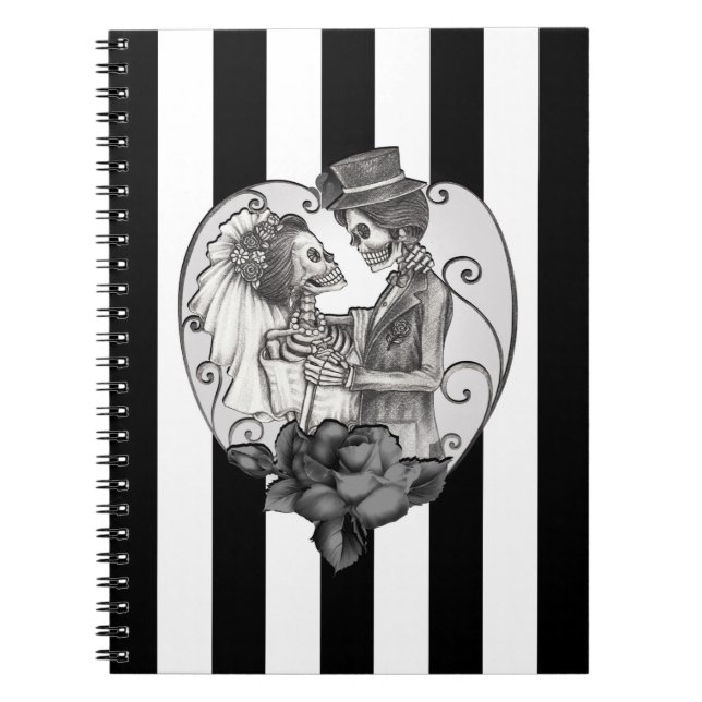 Carnet Couple de mariage de danse de squelette rayé d'amo (Devant)