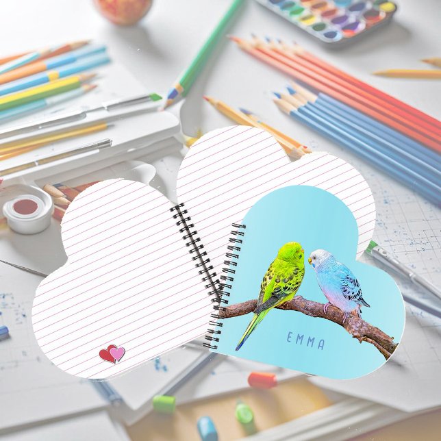 Carnet Couple de perruches mignonnes - personnalisé (Créateur téléchargé)