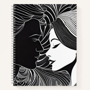 Carnet Couple de silhouette noir et blanc romantique
