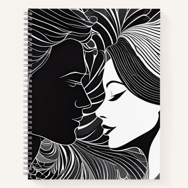 Carnet Couple de silhouette noir et blanc romantique (Devant)