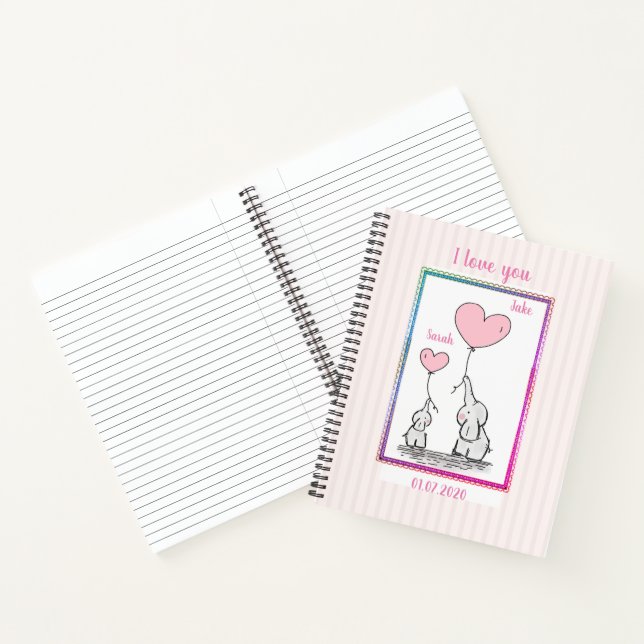 Carnet Couple d'éléphant rose doux (Intérieur)