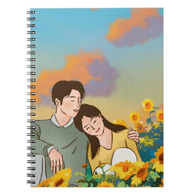Carnet Couple mignon dans un camp de tournesol (Devant)