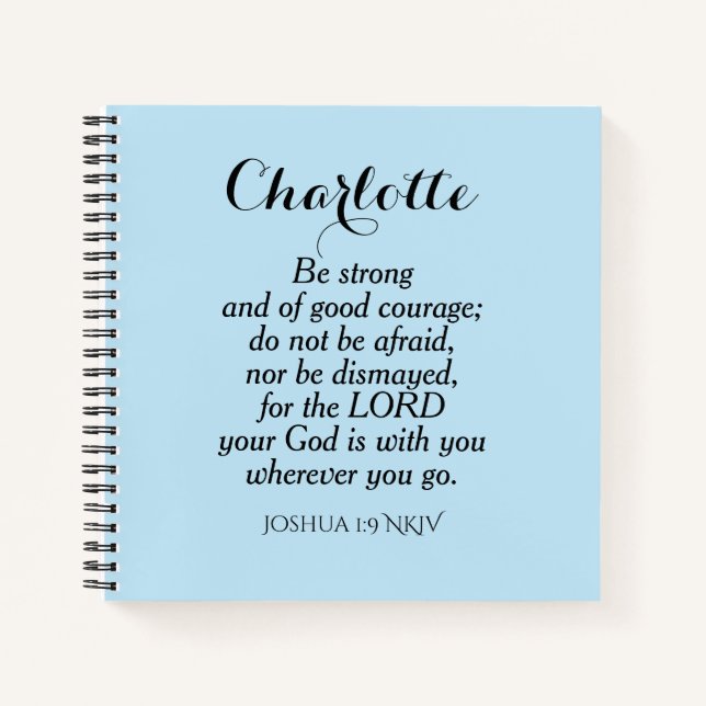 Carnet Courage bleu clair Bible Verset Nom personnalisé S (Devant)