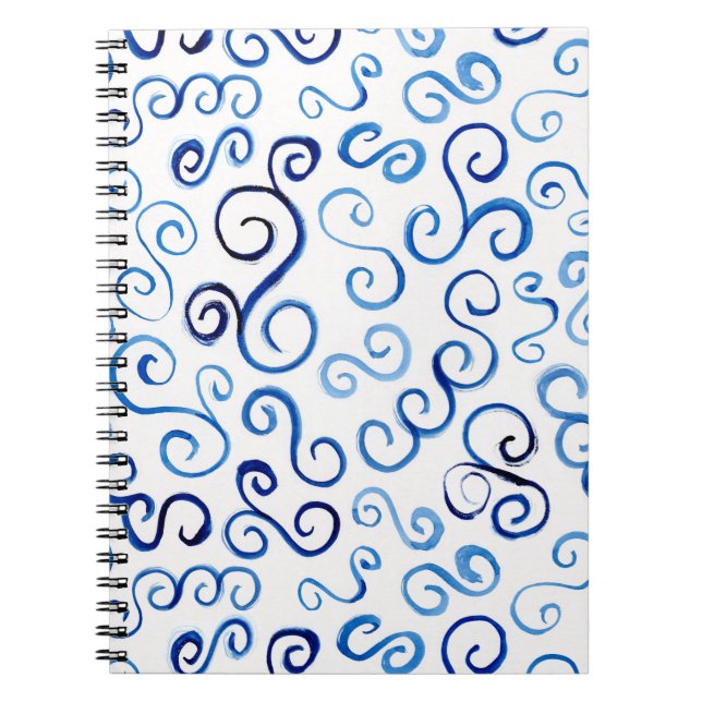 Carnet Courbes bleues joueuses peintes à la main (Devant)