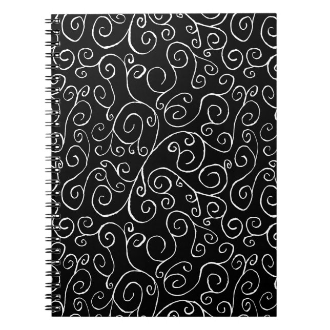 Carnet Courbes de défilement blanches sur noir (Devant)