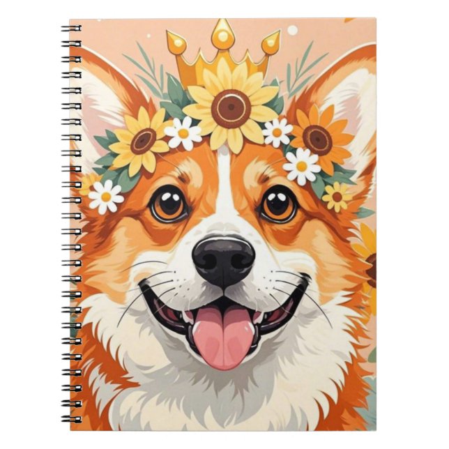 Carnet Couronne de chien corgi joyeux des marguerites et  (Devant)