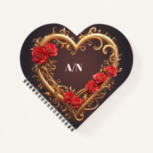 Carnet Couronne de cœur ornemental doré avec des fleurs r