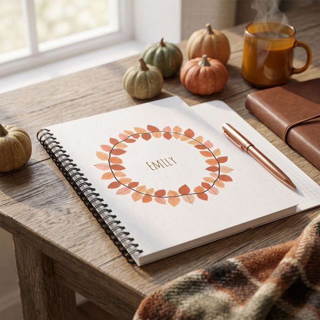 Carnet Couronne de feuilles d'automne chaudes avec nom (Warm Autumn Leaf Wreath Name Design Notebook
)