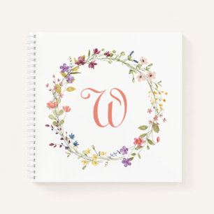 Carnet Couronne de fleurs sauvages à monogramme sur cadre