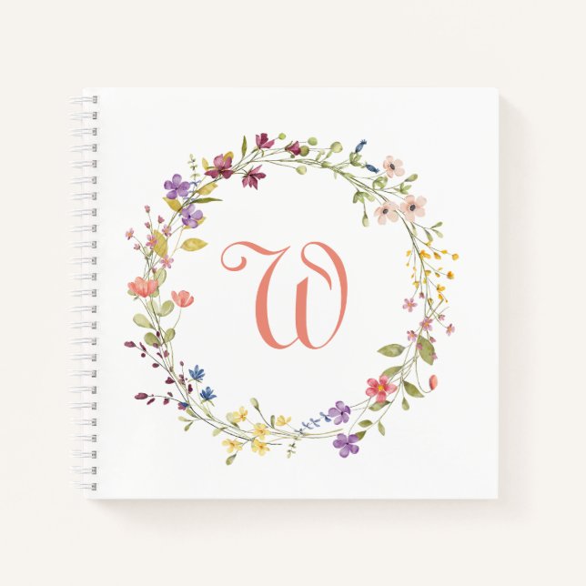 Carnet Couronne de fleurs sauvages à monogramme sur cadre (Devant)