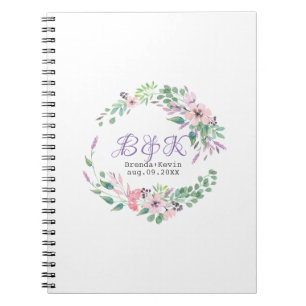 Carnet Couronne de fleurs violettes et roses