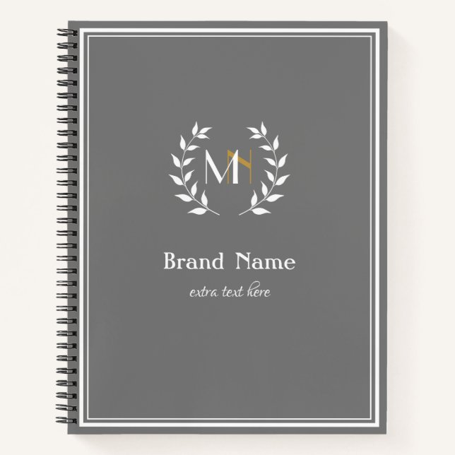 Carnet Couronne de laurier monogramme gris (Devant)