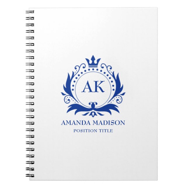 Carnet Couronne de luxe bleue pour mariage avec monogramm (Devant)