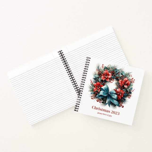 Carnet Couronne de Noël à l'aquarelle avec du houx (Intérieur)