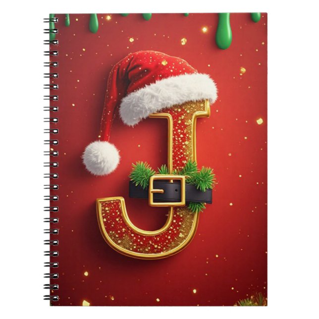 Carnet Couronne de Noël avec monogramme J de lettre de Pè (Devant)