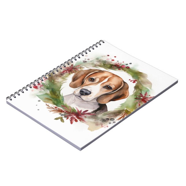 Carnet Couronne de Noël Beagle Chien festif (Côté gauche)