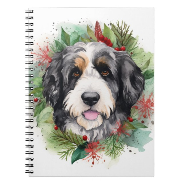 Carnet Couronne de Noël Bernedoodle Chien festif (Devant)