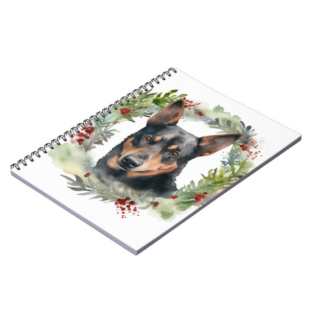 Carnet Couronne de Noël festive Kelpie australien  (Côté gauche)