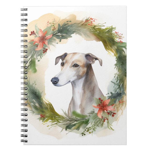 Carnet Couronne de Noël Greyhound Puppy Festif (Devant)