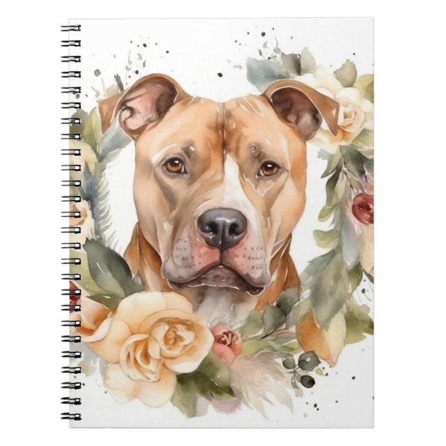 Carnet Couronne de Noël Pitbull Chien de fête (Devant)