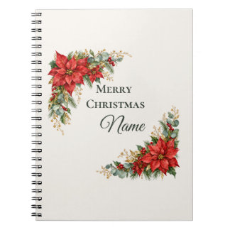 Carnet Couronne de Noël Poinsettia avec nom personnalisé