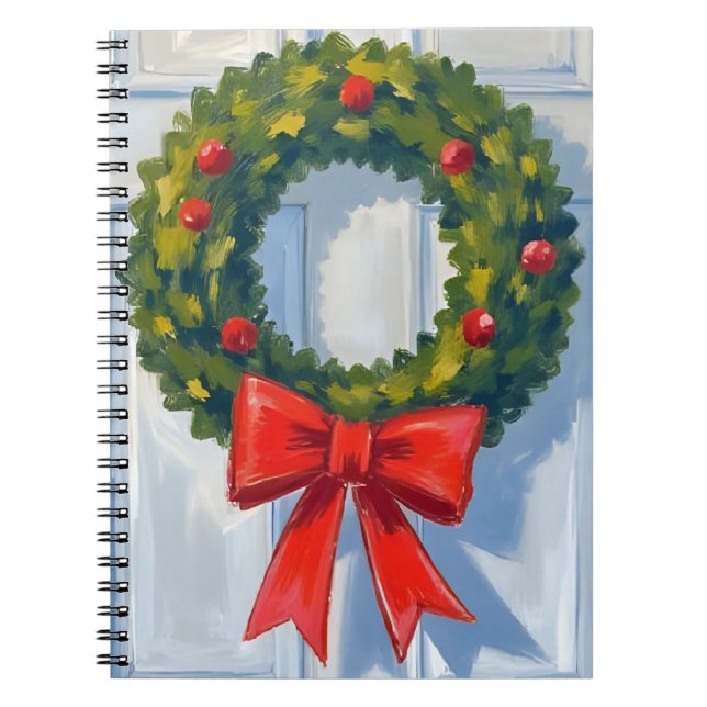 Carnet Couronne de Noël Ruban Rouge Aquarelle Blanche (Devant)