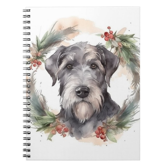 Carnet Couronne de Noël Wolfhound Chien de fête (Devant)