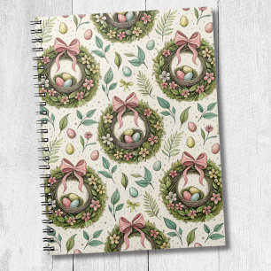 Carnet Couronne de Pâques en buis avec nœud rose et œuf