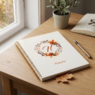 Carnet Couronne de récolte d'automne personnalisée avec m