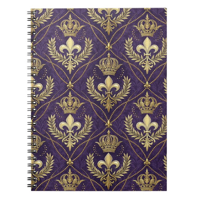 Carnet Couronne d'or Fleur-de-lis Royale Motif Violet Art (Devant)