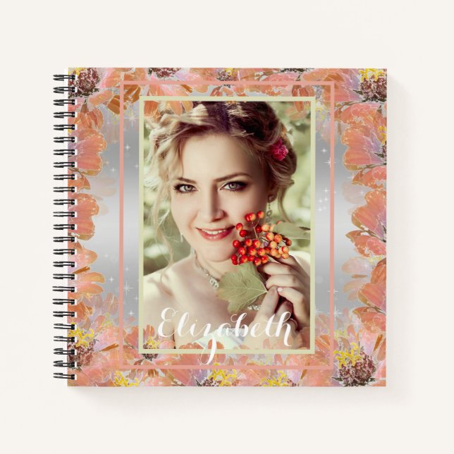 Carnet Couronne, fleurs orangées, fleurs florales (Devant)