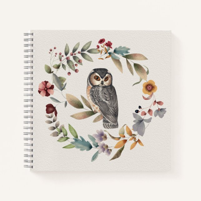 Carnet Couronne florale de hibou à l'aquarelle (Devant)