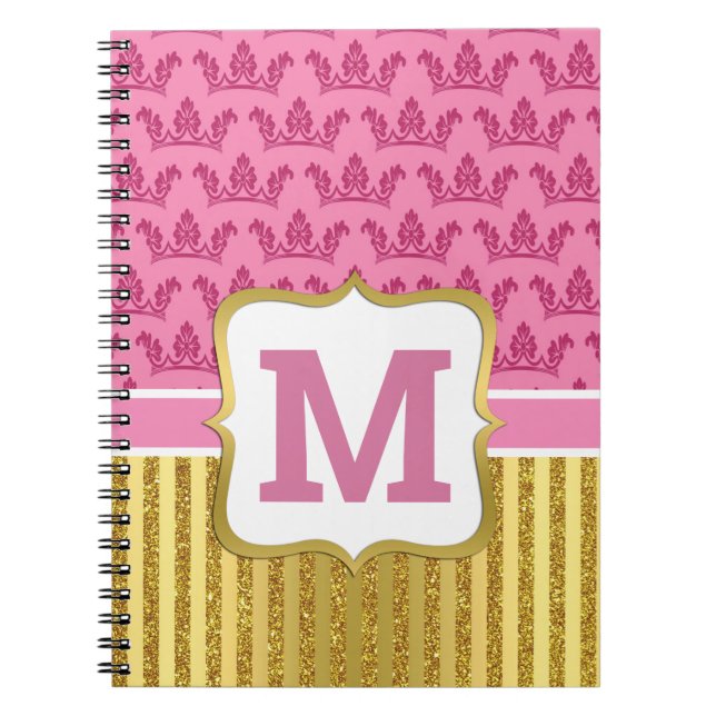 Carnet Couronnes de princesse rose et rayures de paillett (Devant)