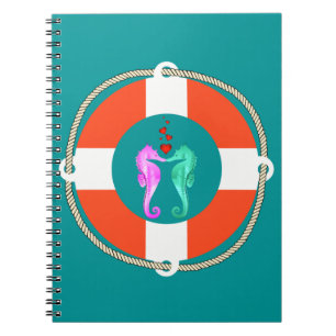 Carnet Cours de sauvetage nautique/aqua/rose/hippocampe