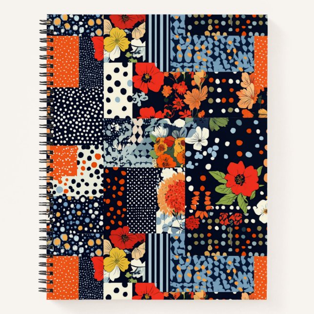 Carnet Courtepoint fleuri patchwork marine vintage (Devant)