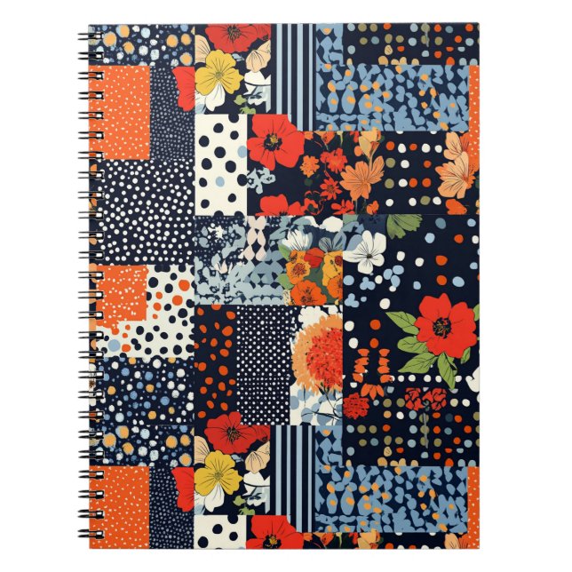 Carnet Courtepoint fleuri patchwork marine vintage (Devant)