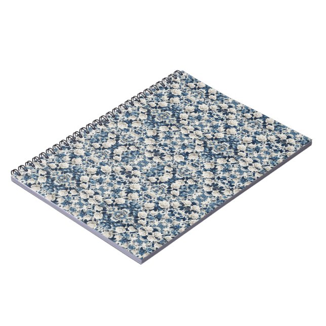 Carnet Couverture à motif damassé floral bleu (Côté gauche)
