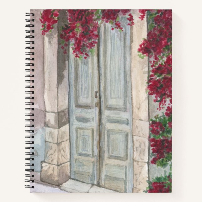 Carnet Couverture rigide aquarelle porte vintage bleue (Devant)