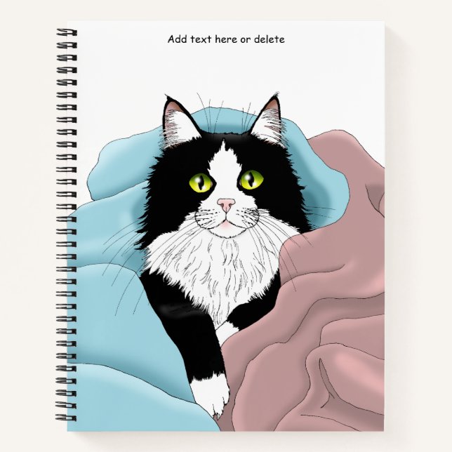 Carnet Couvertures de chat Tuxedo fantaisiste Rose Bleu C (Devant)