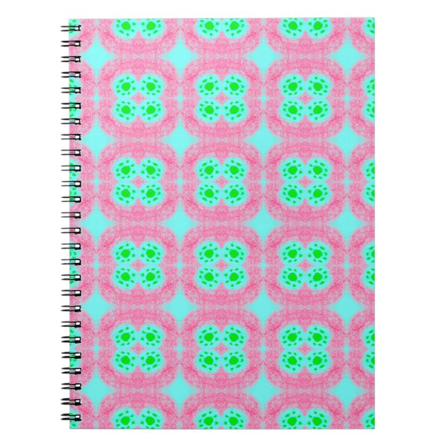 Carnet Couvre pastel vert, imprimé ikat tribal. Style mod (Devant)