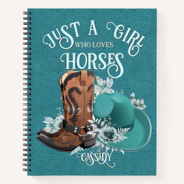 Carnet Cowgirl citation turquoise cuir cowboy bottes chap (Devant)