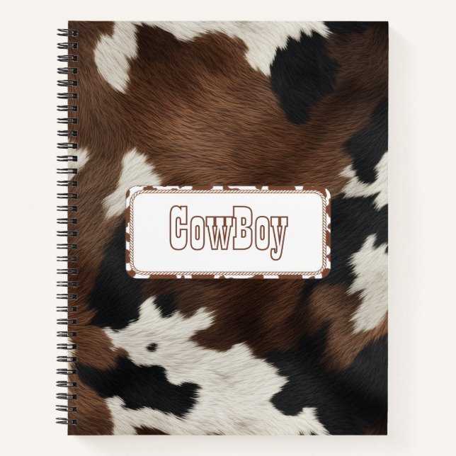 Carnet Cowhide Spiral Notebook – Western Cow Print Custom (Devant)