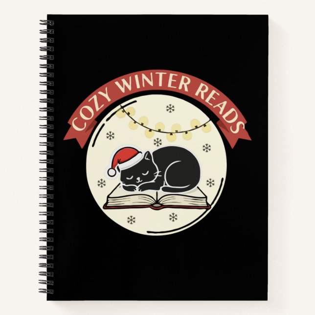 Carnet Cozy Winter Reads Cute Christmas Cat Book Lover  (Devant)