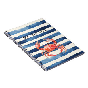 Carnet Crabe rouge de plage rayures bleues