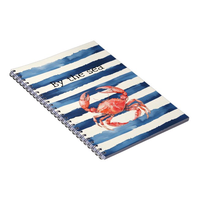 Carnet Crabe rouge de plage rayures bleues (Côté Droit)