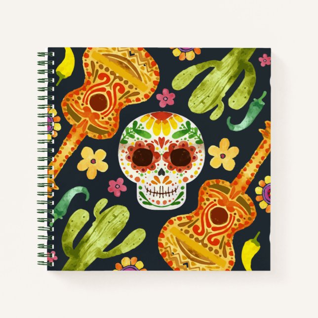 Carnet Crâne à sucre et guitares Dia de Muertos | Ordinat (Devant)
